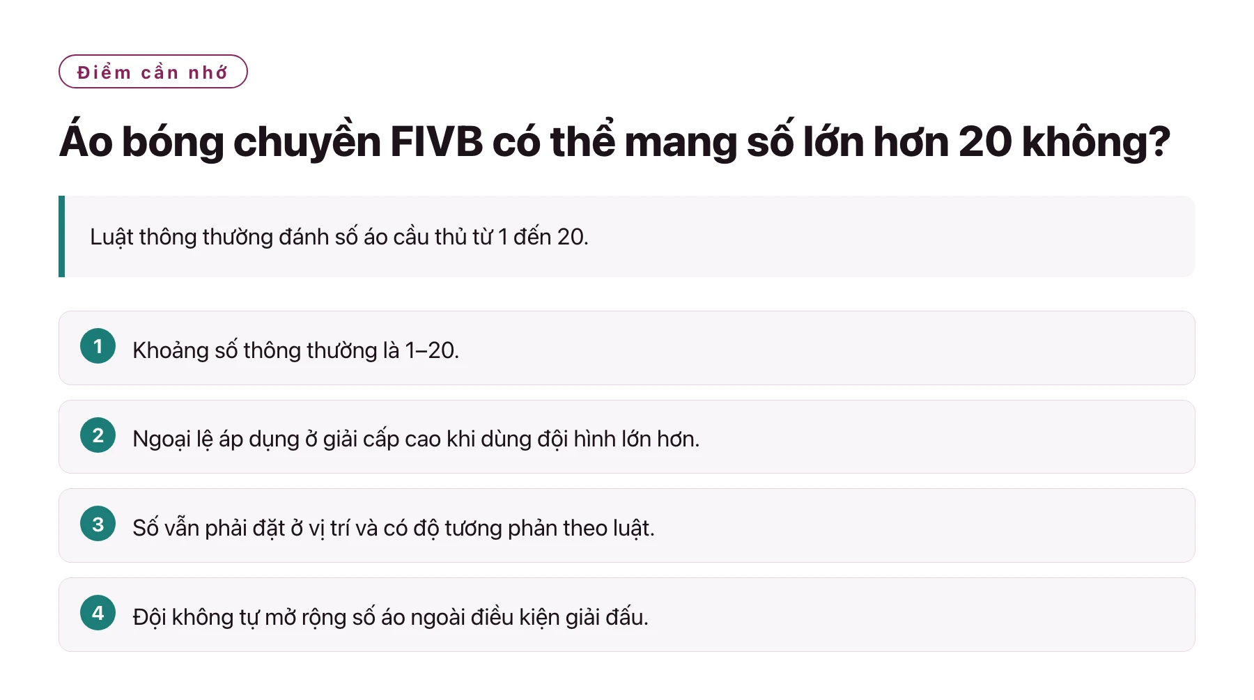 Áo bóng chuyền FIVB có thể mang số lớn hơn 20 không?——全文要点速览